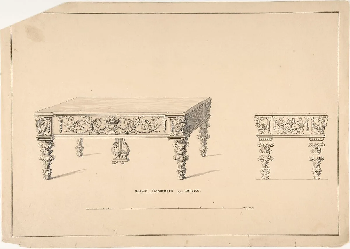 Design for Square Pianoforte, Grecian Style — Robert William Hume