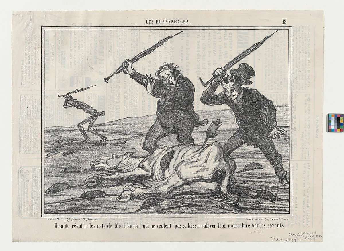 Grande révolte des rats de montfaucon, from Les Hippophages, published in Le Charivari, October 21, 1856 — Aaron Martinet|Honoré Daumier|Destouches