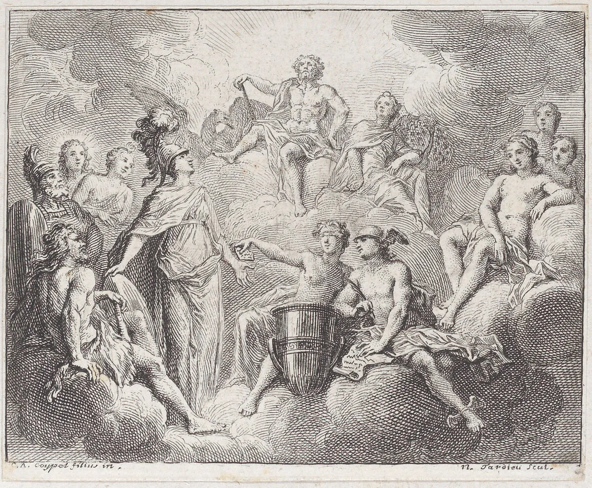 Book 1, Fable 13: the lottery of Jupiter (La lotterie de Jupiter) — Nicolas Henry Tardieu|Charles Antoine Coypel|Lamotte-Houdar|Jean de La Fontaine