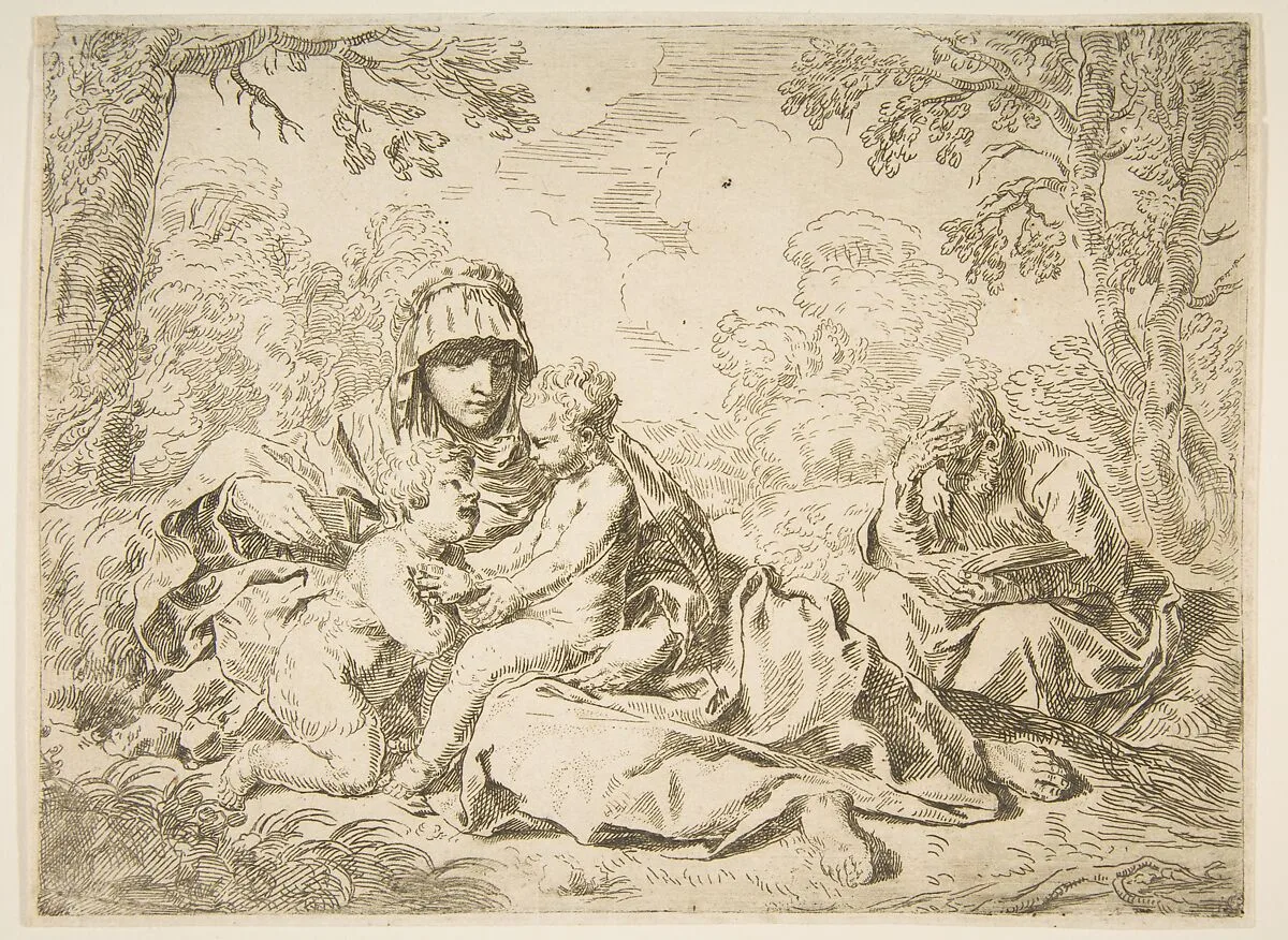 The Holy Family with Saint John the Baptist — Simone Cantarini