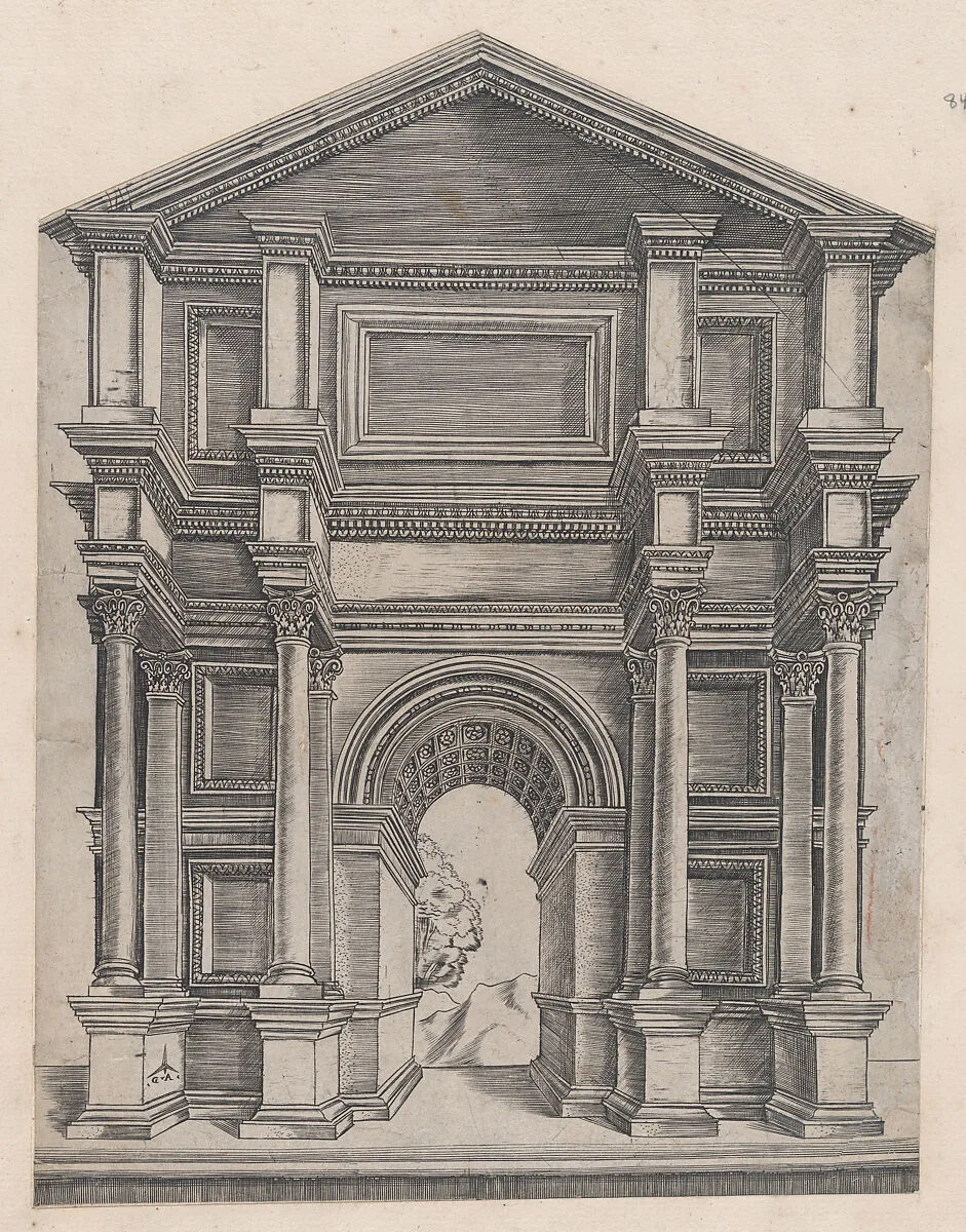 Speculum Romanae Magnificentiae: Arch by Master GA with the Caltrop — Monogrammist G.A. & the Caltrop