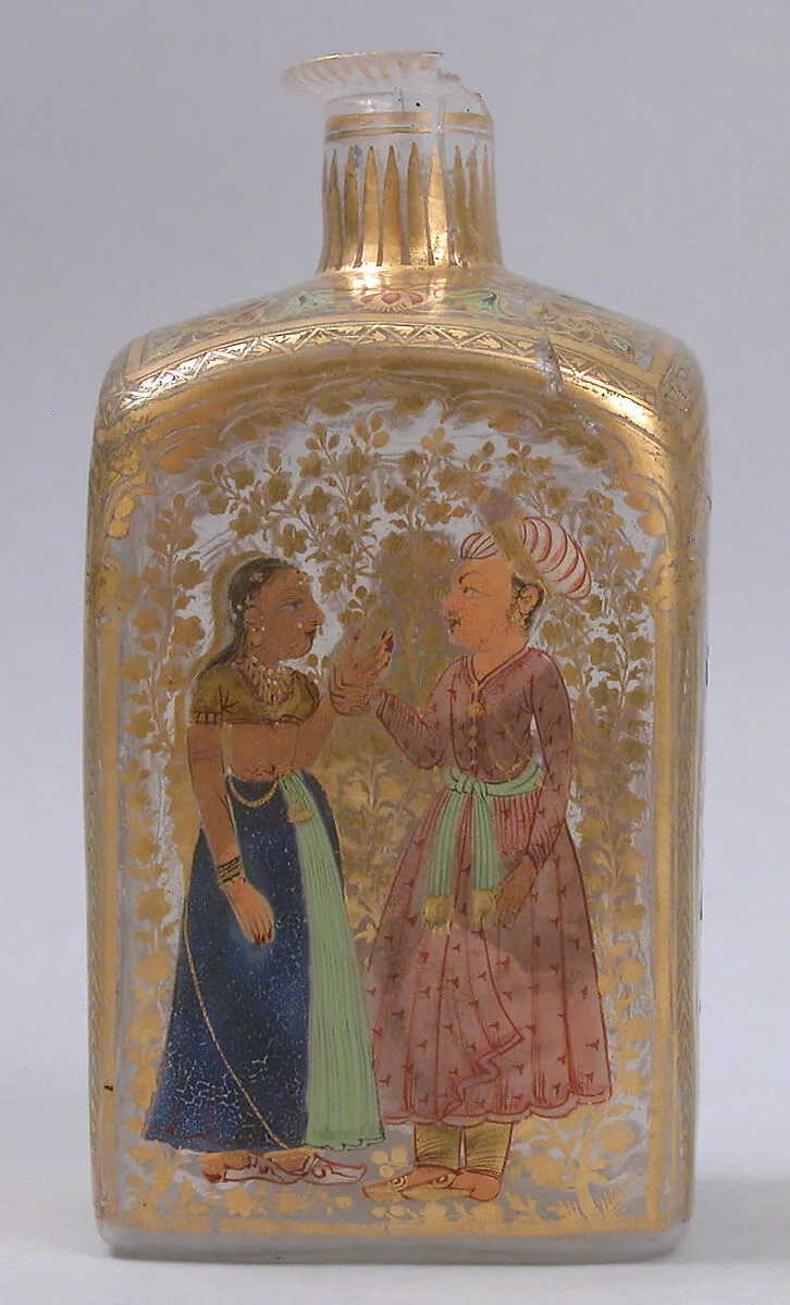 Case Bottle with an Amorous Couple and a Lady with a Deer — Unknown