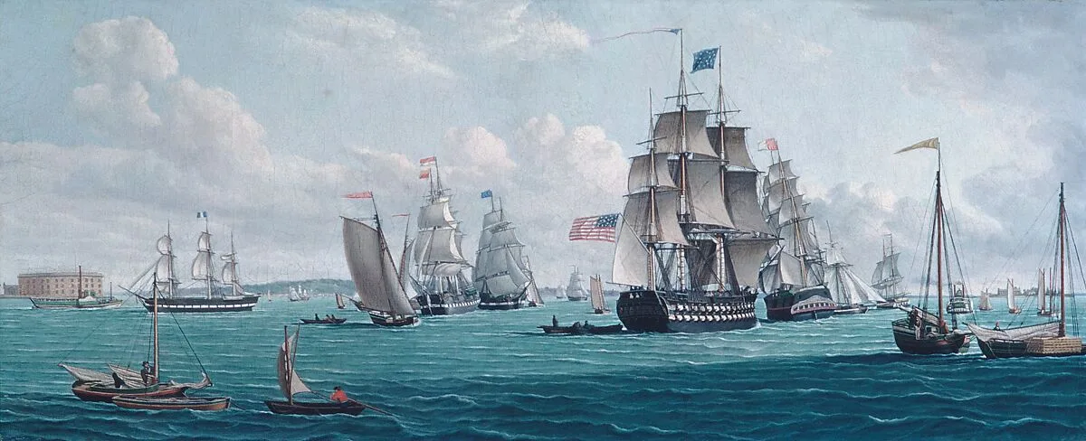 The U. S. Ship Franklin, with a View of the Bay of New York — Thomas Thompson