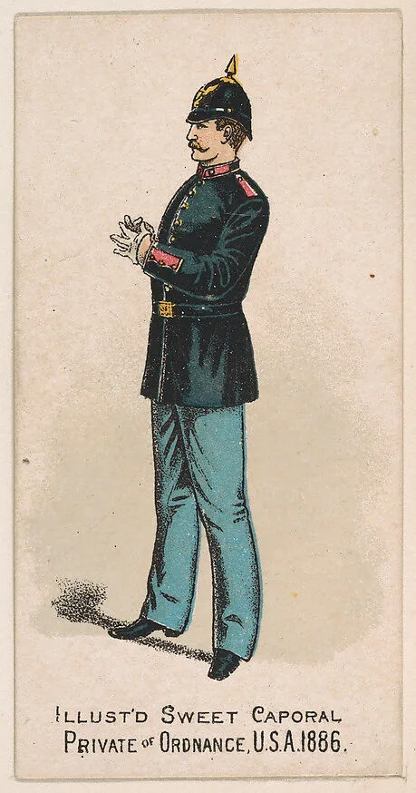 Private of Ordnance, United States Army, 1886, from the Military Series (N224) issued by Kinney Tobacco Company to promote Sweet Caporal Cigarettes — Kinney Brothers Tobacco Company