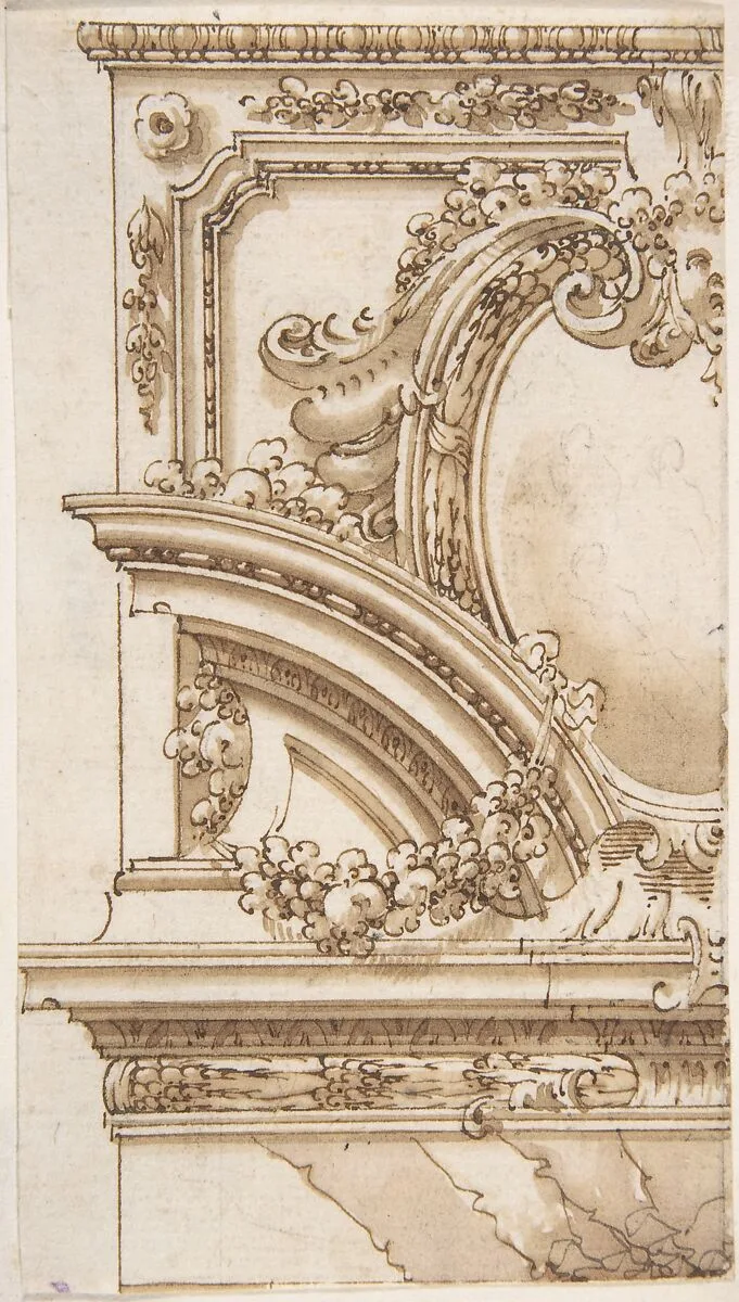 Designs for an Overdoor Decoration (recto); Various Sketches (verso) — Anonymous, Italian, Bolognese, 18th century