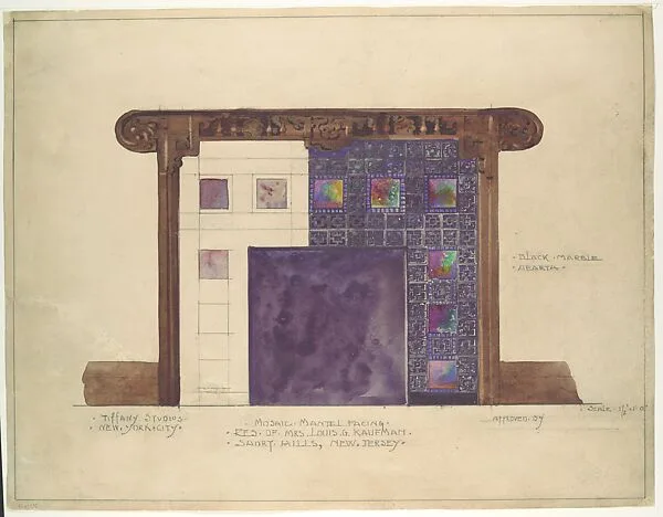 Design for mosaic mantel facing in residence of Mrs. Louis G. Kaufman, Short Hills, NJ — Louis C. Tiffany|Tiffany Studios