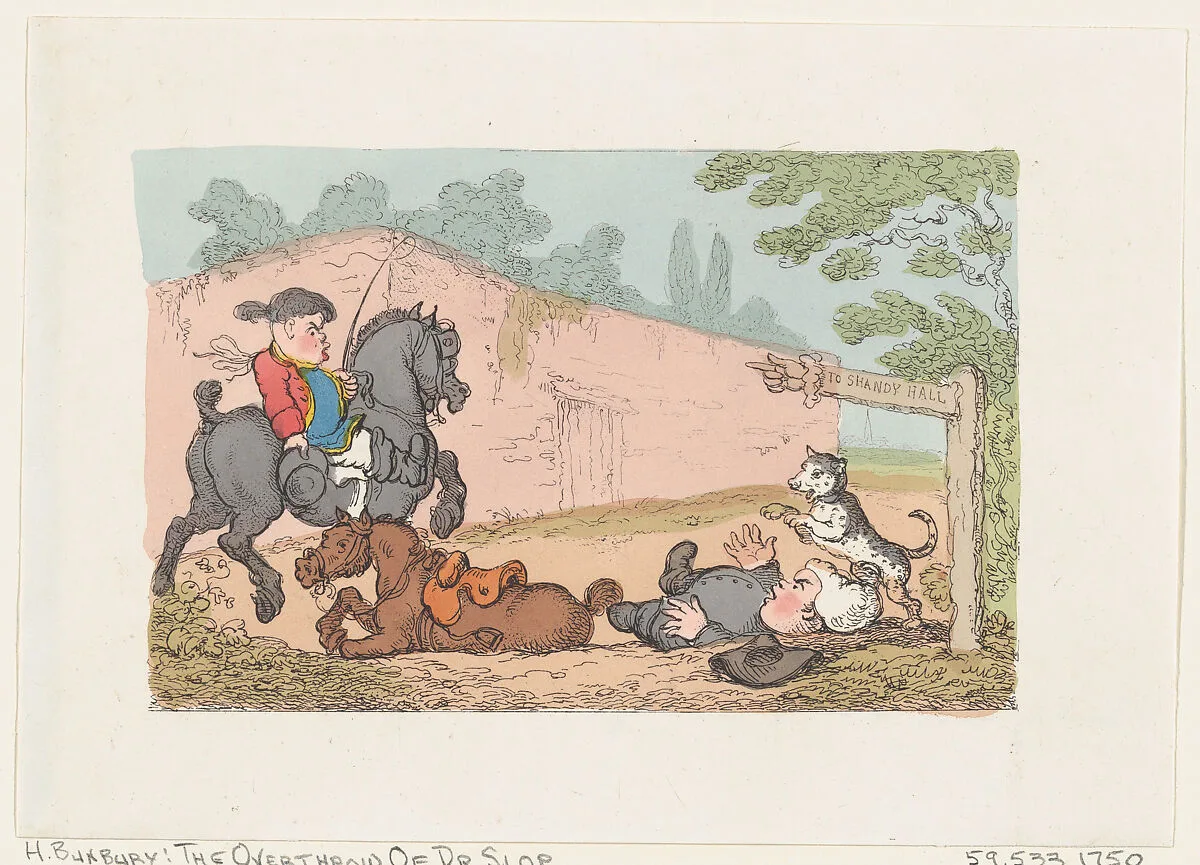The Overthrow of Dr. Slop (Tristram Shandy) — Thomas Rowlandson|Henry William Bunbury|Laurence Sterne|Rudolph Ackermann, London