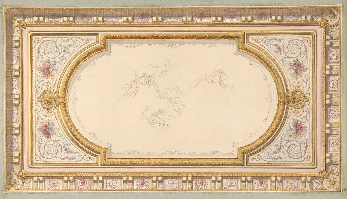 Design for a ceiling with ribbon bearing putti — Jules-Edmond-Charles Lachaise|Eugène-Pierre Gourdet
