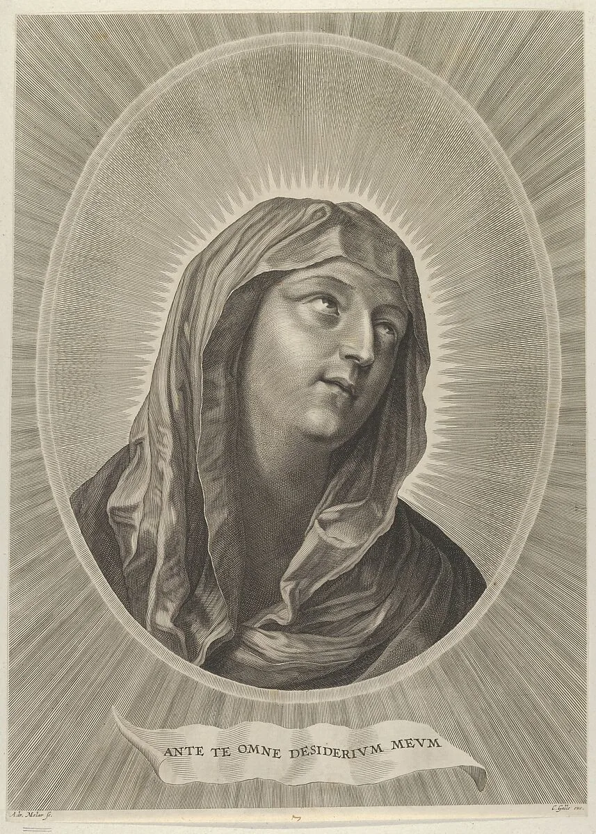 The head of the Virgin looking up to the right, in an oval frame, after Reni — Guido Reni|Adrian van Melar|Cornelis Galle II