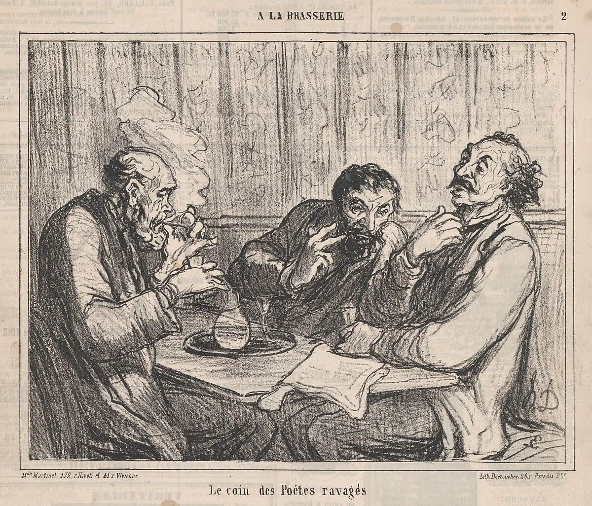 The ravaged poets' corner, from 'In the pub,' published in Le Charivari, January 7, 1864 — Honoré Daumier|Aaron Martinet|Destouches
