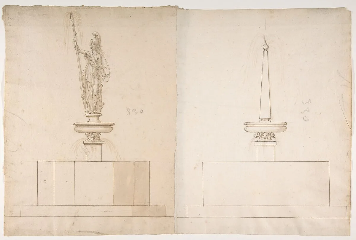 Two Plans and Elevations for Fountains — Anonymous, French, 16th century|Jacques Androuet Du Cerceau