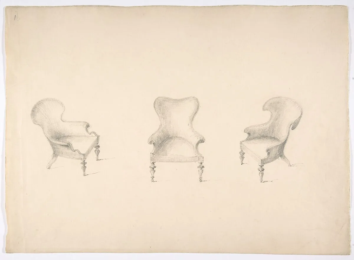 Design for Three Low Uphostered Arm Chairs — Anonymous, British, 19th century
