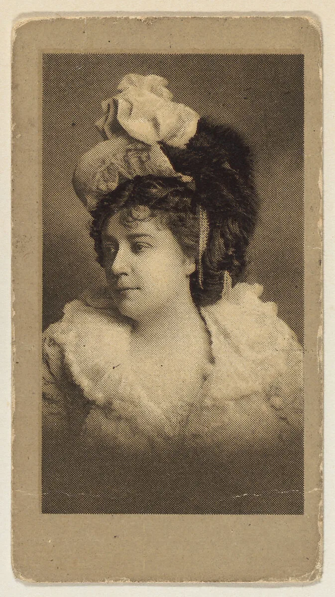 Portrait of a woman wearing a hat and looking towards the left, from the "Girls" series (T66), issued with Hunter Dog Cigarros by S. Monday & Sons — S. Monday & Sons, Brooklyn, New York
