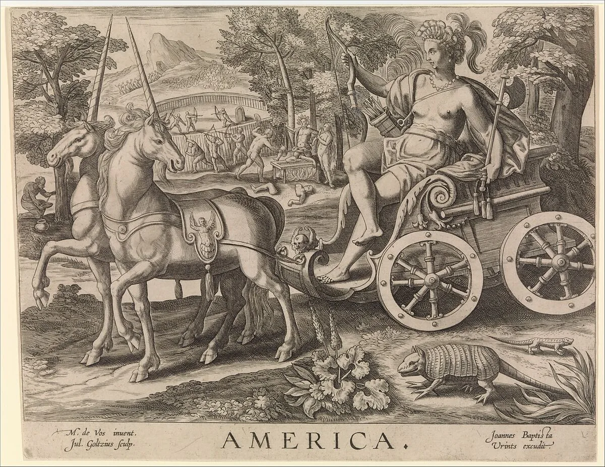 Allegory of America, from The Four Continents — Julius Goltzius|Maerten de Vos