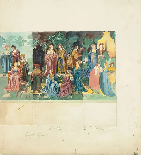 Design for a tapestry of medieval ladies and lords