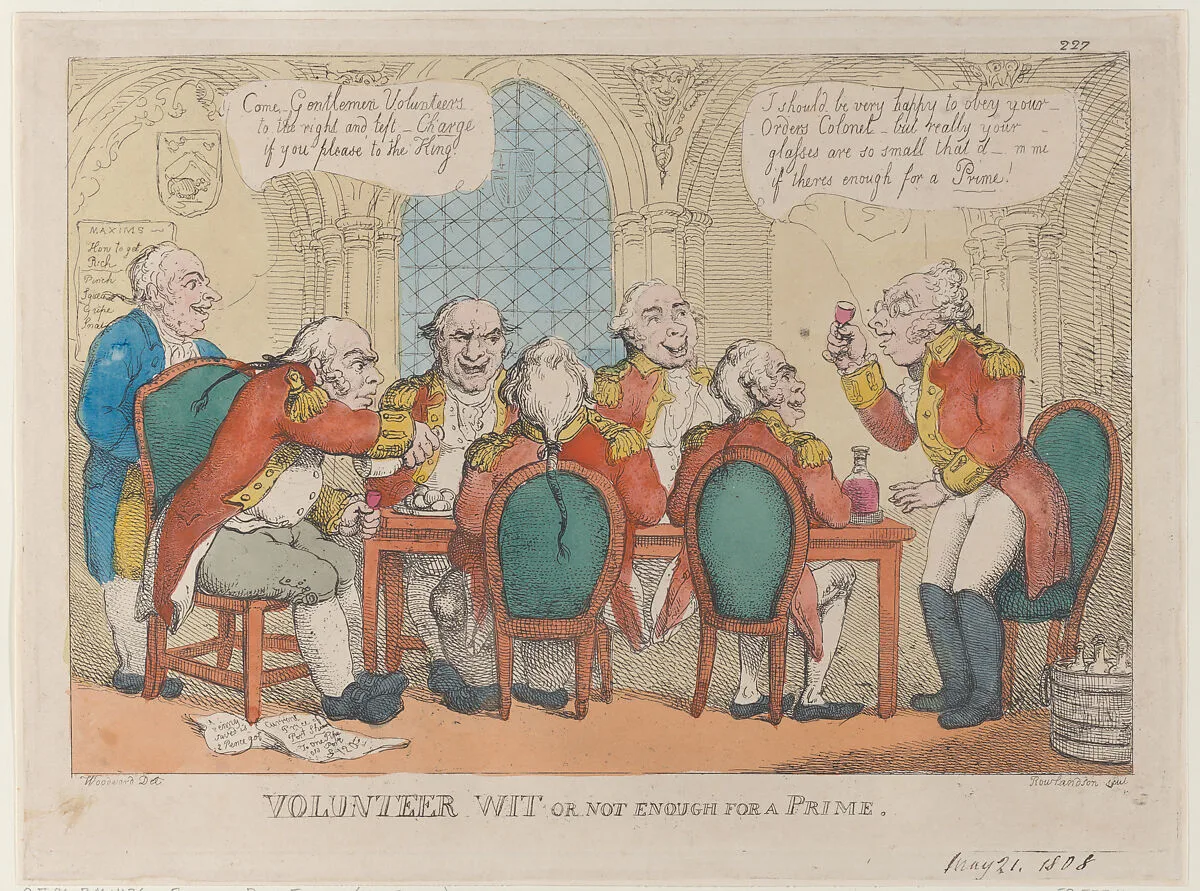 Volunteer Wit or Not Enough for a Prime — Thomas Rowlandson|Thomas Tegg|George Murgatroyd Woodward