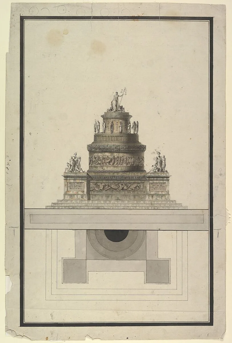 Elevation and Plan for a Round Mausoleum — Jean Charles Delafosse