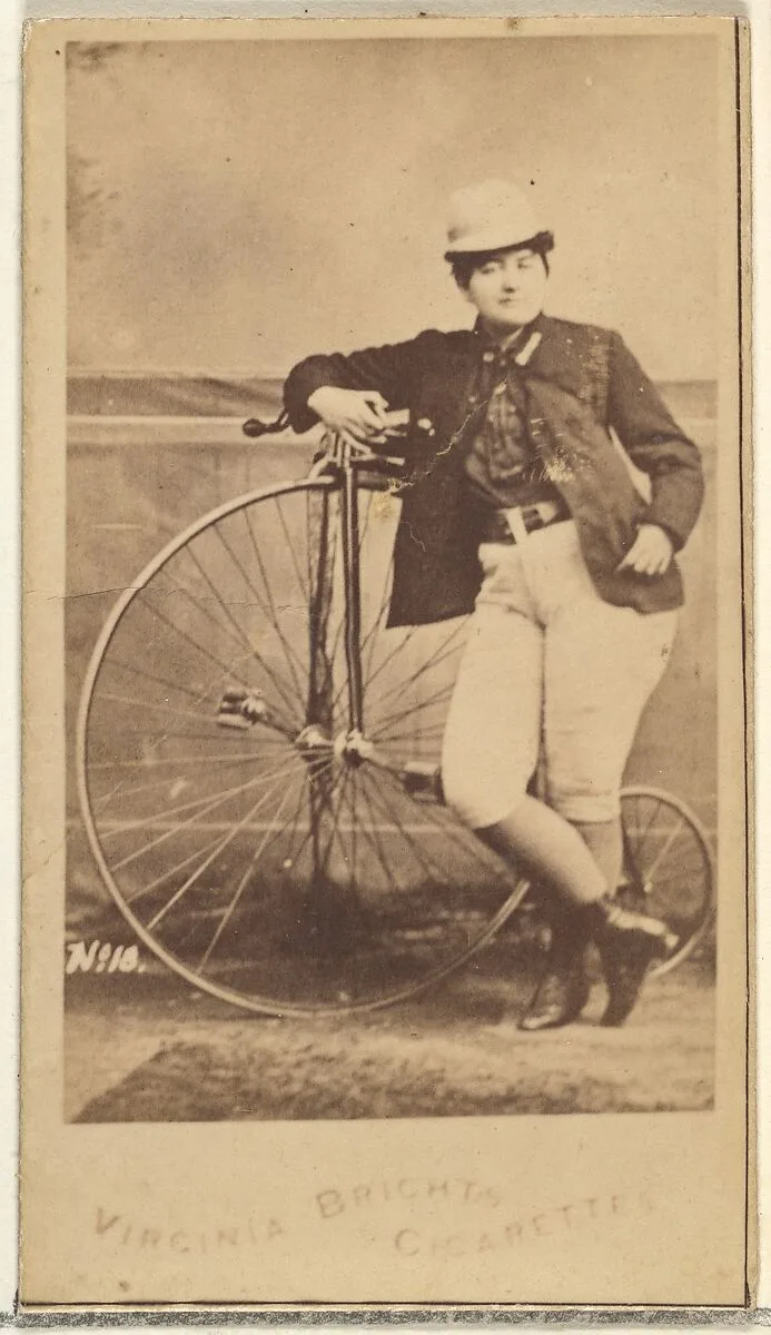 Card 18, from the Girl Cyclists series (N49) for Virginia Brights Cigarettes — Allen & Ginter