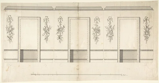 Wall Decorated with Musical and Military Trophies and Three Windows
