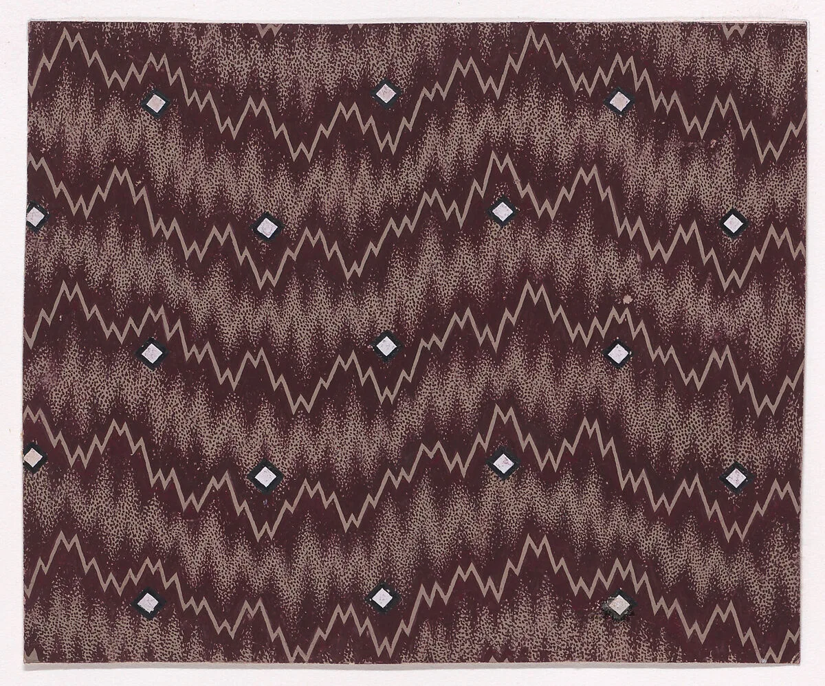 Textile Design with Undulating Horizontal Zig-Zagging Lines and Alternating Rows of Lozenges — Anonymous, Alsatian, 19th century