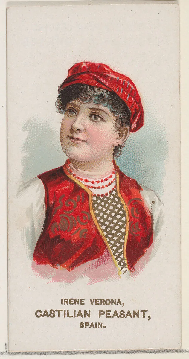 Irene Verona Dressed as Castilian Peasant, Spain, from the set Actors and Actresses, Second Series (N71) for Duke brand cigarettes — W. Duke, Sons & Co.|Knapp & Company