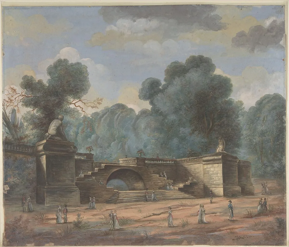 Park Landscape with Strolling Figures — Anonymous, French, 19th century