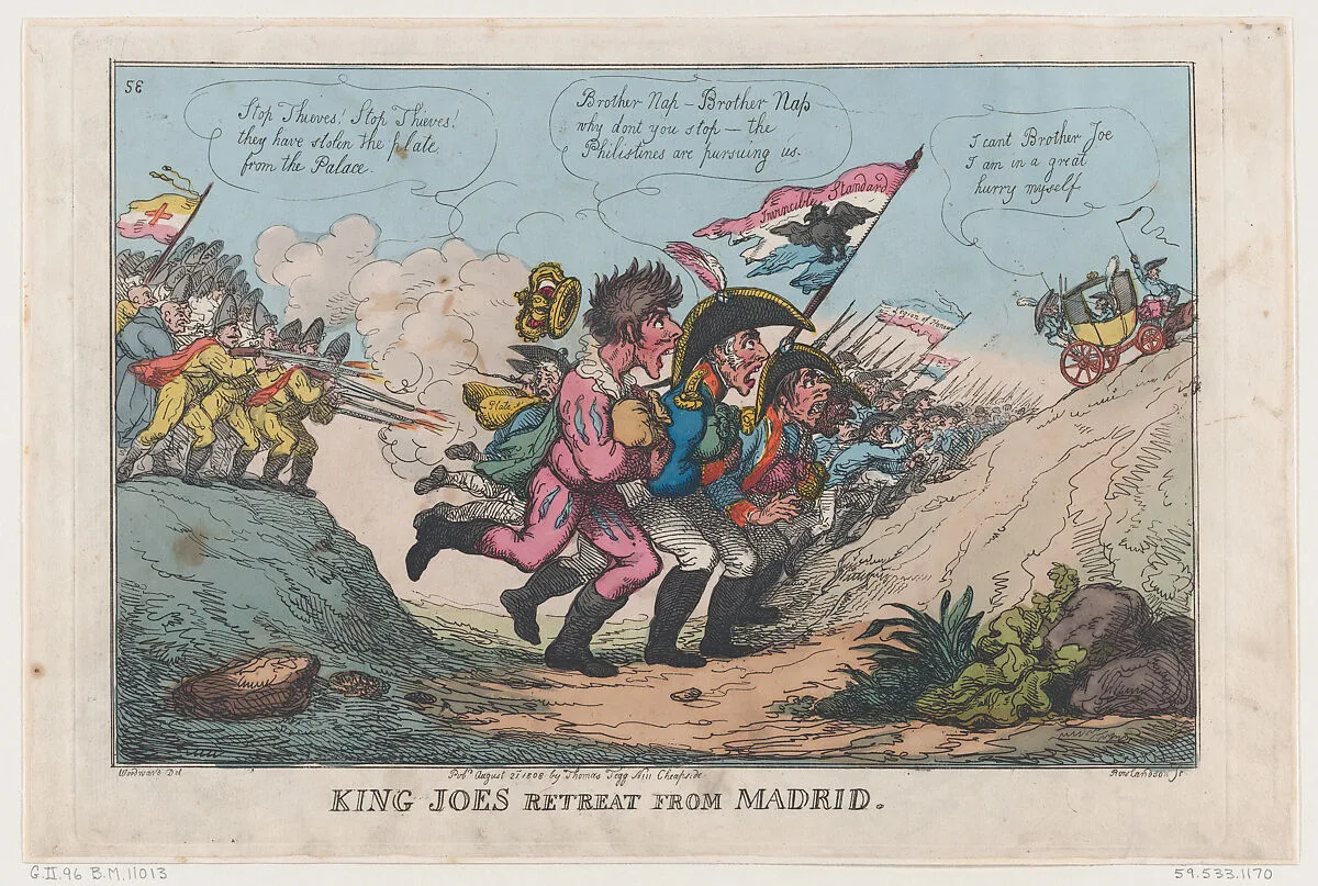 King Joe's Retreat From Madrid — Thomas Tegg|Thomas Rowlandson|George Murgatroyd Woodward|Joseph Bonaparte