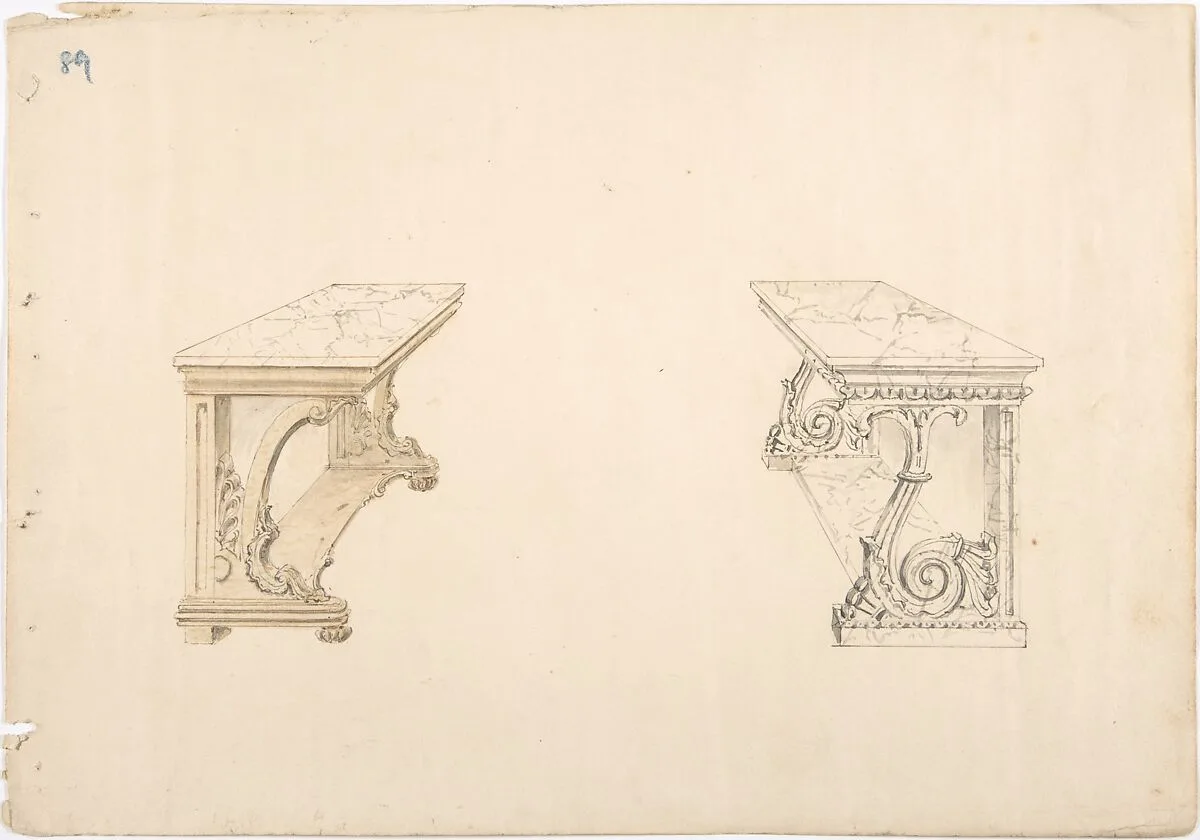 Design for Two Marble-topped Pier Tables — Anonymous, British, 19th century