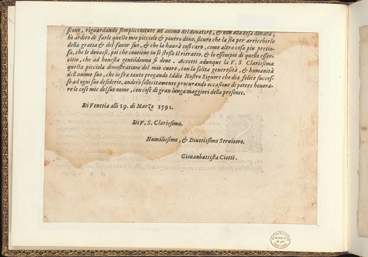 Prima parte de' fiori, page 2 (verso) — Giovanni Battista Ciotti|Nicolo Moretti|Francesco de' Franceschi