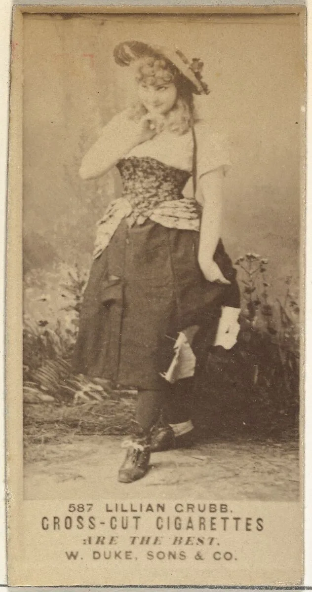 Card Number 587, Lillian Grubb, from the Actors and Actresses series (N145-3) issued by Duke Sons & Co. to promote Cross Cut Cigarettes — W. Duke, Sons & Co.