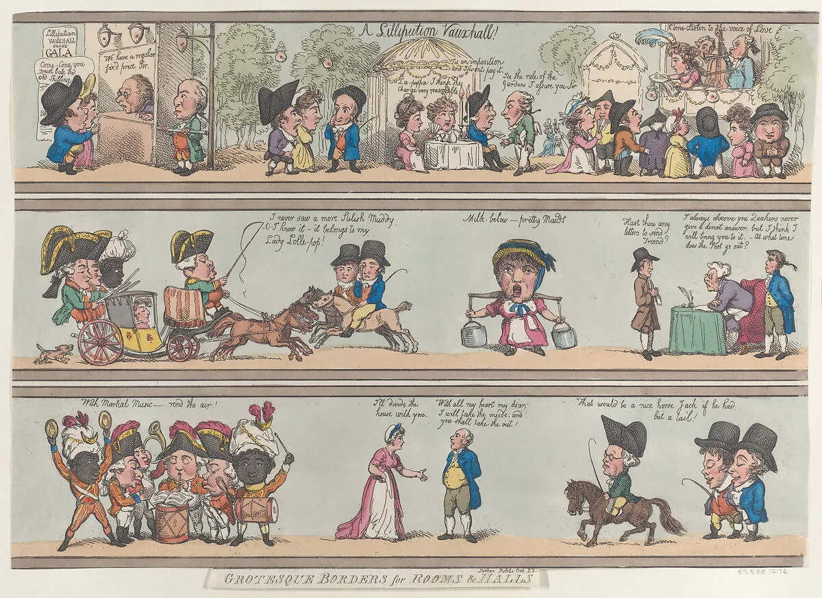 A Lilliputian Vauxhall, Grotesque Borders for Rooms & Halls — George Murgatroyd Woodward|Thomas Rowlandson|Rudolph Ackermann, London