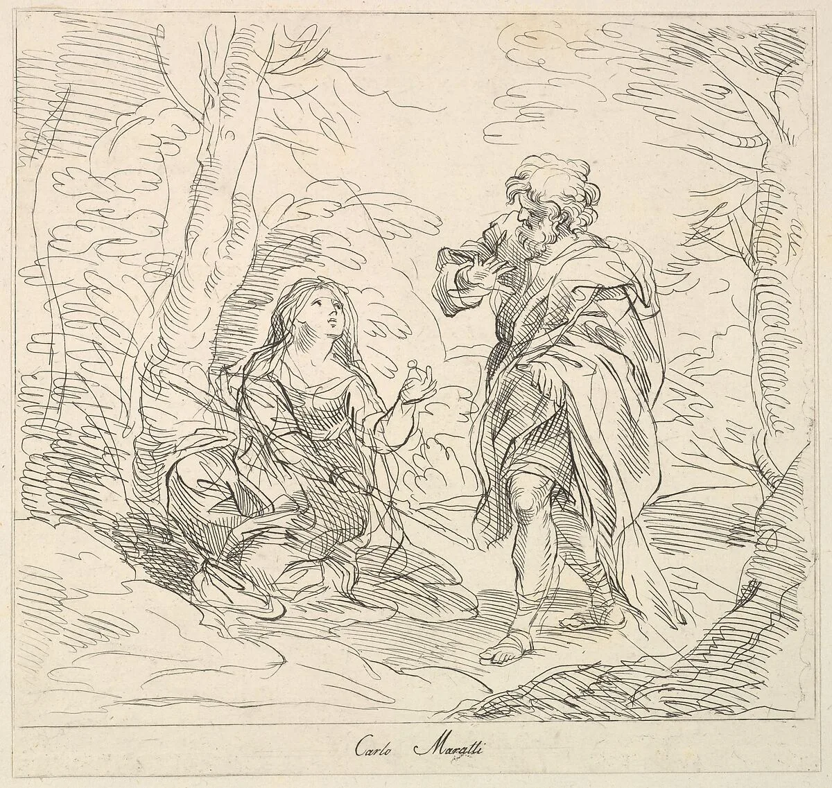Seated woman and Bearded Man in a Landscape — Carlo Maratti|Giuseppe Canale