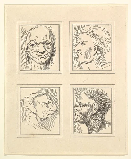 Four Heads (from Characaturas by Leonardo da Vinci, from Drawings by Wincelslaus Hollar, out of the Portland Museum)
