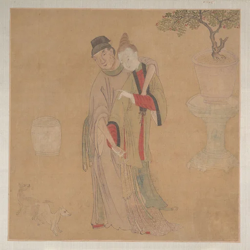 清 佚名 傳勾龍爽 番酋四歡八樂圖 冊頁|Tartar Officer with Blonde Lady