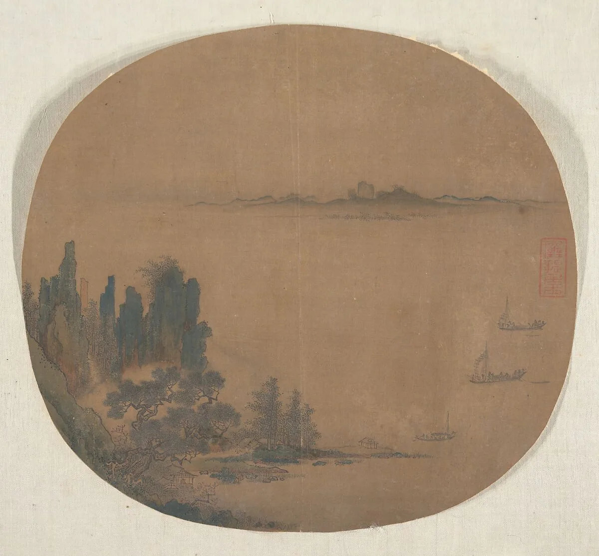 明 佚名 仿趙伯駒 春江行舟圖 團扇|Seascape — Unidentified artist