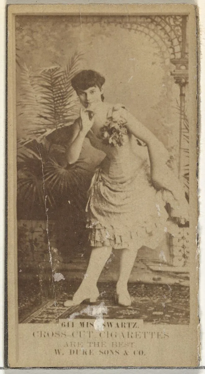Card Number 644, Miss Schwartz, from the Actors and Actresses series (N145-3) issued by Duke Sons & Co. to promote Cross Cut Cigarettes — W. Duke, Sons & Co.