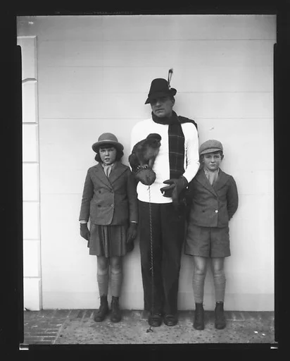 [Charles Fuller with Children Blair Fuller and Sage Fuller and Pet Monkey, Bedford, New York]
