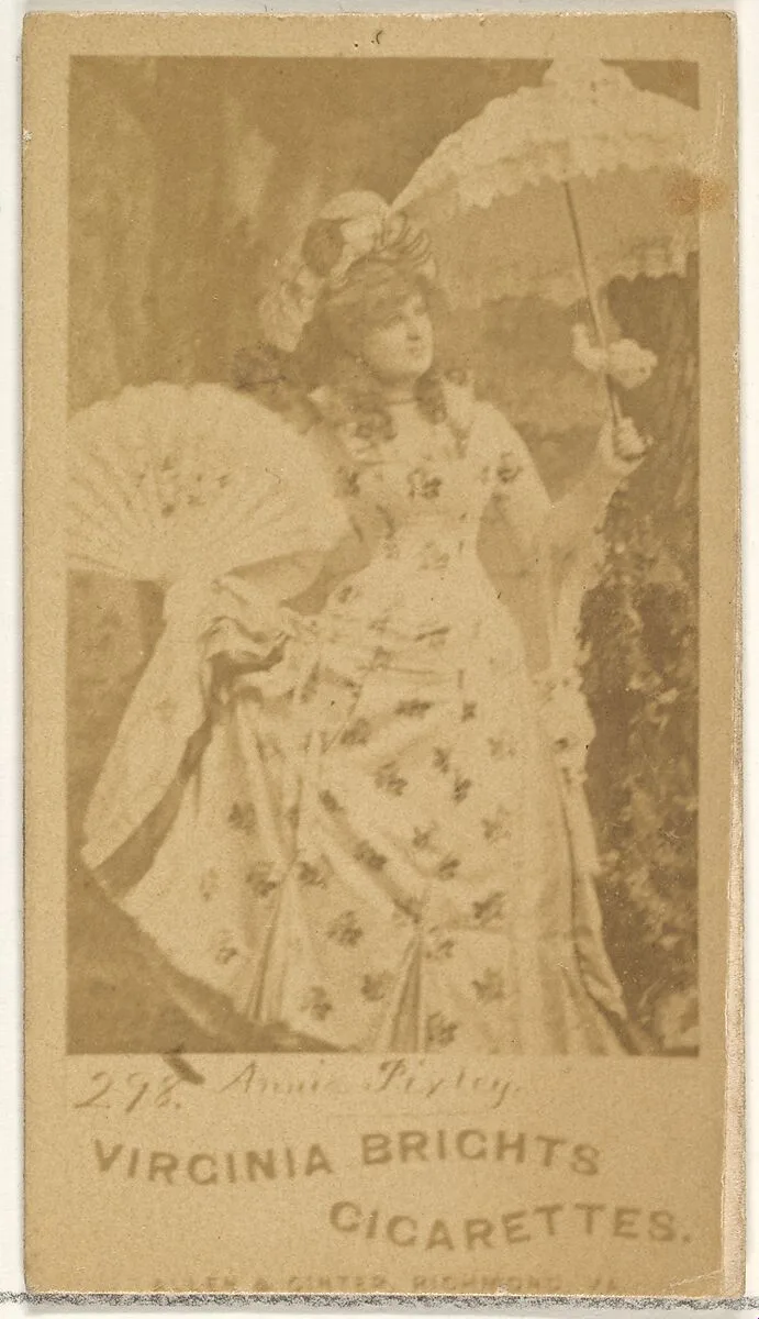 Card 298, Annie Pixley, from the Actors and Actresses series (N45, Type 1) for Virginia Brights Cigarettes — Allen & Ginter