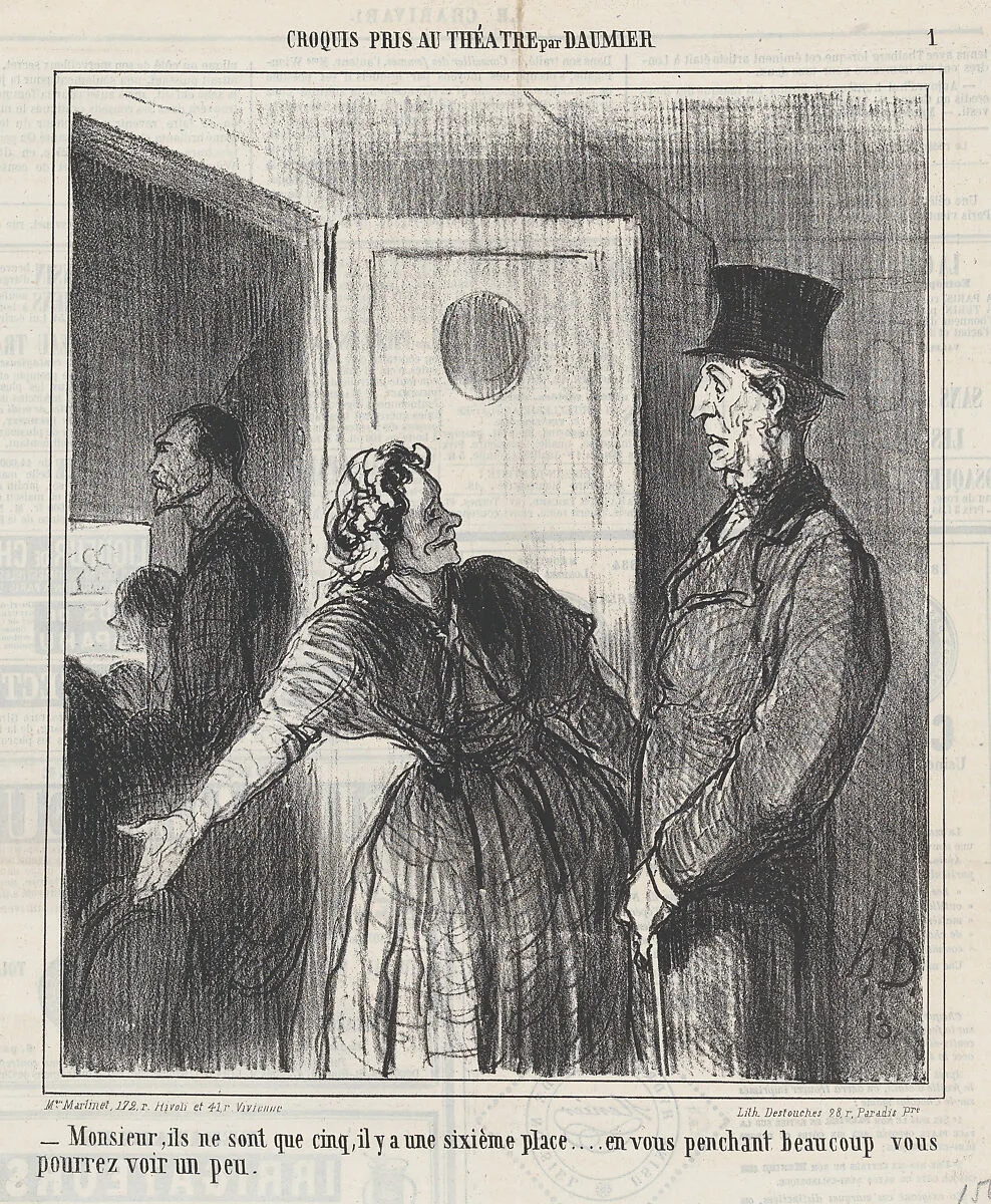 Sir, so far there are only five people here..., from 'Theater sketches,' published in Le Charivari, April 3, 1864 — Aaron Martinet|Destouches|Honoré Daumier