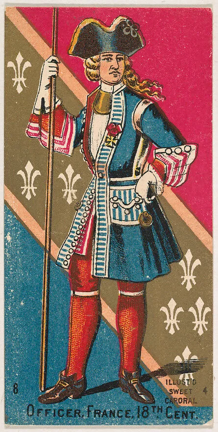 Officer, France, 18th Century, from the Military Series (N224) issued by Kinney Tobacco Company to promote Sweet Caporal Cigarettes — Kinney Brothers Tobacco Company