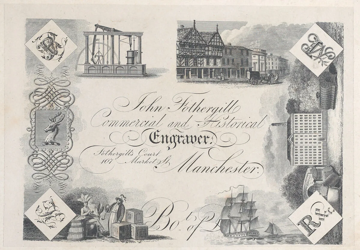 Trade Card for John Fothergill, Commercial and Historical Engraver — Anonymous, British, 19th century