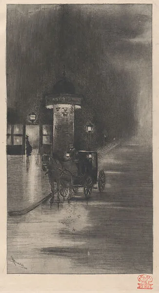 Kiosk and Carriage on a Rainy Night — Henri Boutet