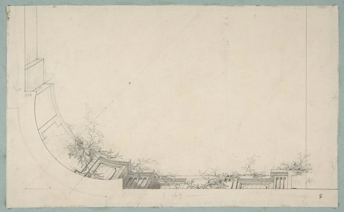 Partial design for a ceiling decorated with a trompe l'oeil balustrade — Jules-Edmond-Charles Lachaise|Eugène-Pierre Gourdet