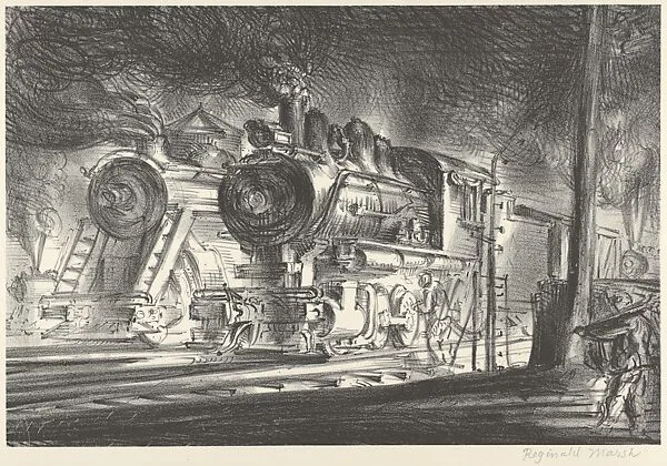 Switch Engines, Erie Yards, Jersey City, Stone No. 3 — Reginald Marsh|Print Club of Cleveland|George C. Miller