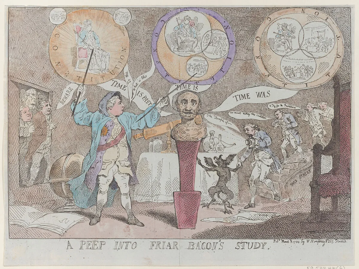 A Peep into Friar Bacon's Study — Charles James Fox|Frederick North, 2nd Earl of Guilford|The Right Honorable Edmund Burke|George III, King of Great Britain and Ireland|William Humphrey|Thomas Rowlandson