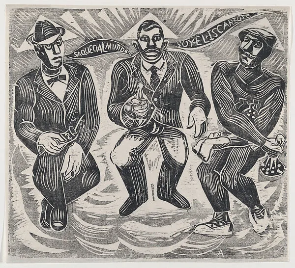 The Trinity of Scoundrels, a proof impression of an image for the newspaper 'El Machete' — David Alfaro Siqueiros|Jean Charlot