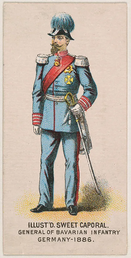 General, Bavarian Infantry, Germany, 1886, from the Military Series (N224) issued by Kinney Tobacco Company to promote Sweet Caporal Cigarettes — Kinney Brothers Tobacco Company