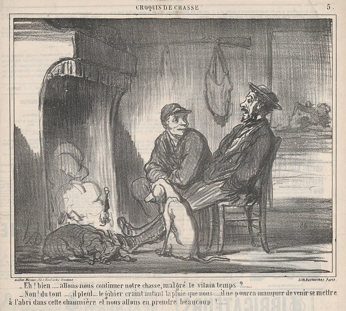 Eh! bien.... allons-nous continuer notre chasse..., from Croquis de Chasse, published in Le Charivari, October 14, 1859 — Aaron Martinet|Honoré Daumier|Destouches