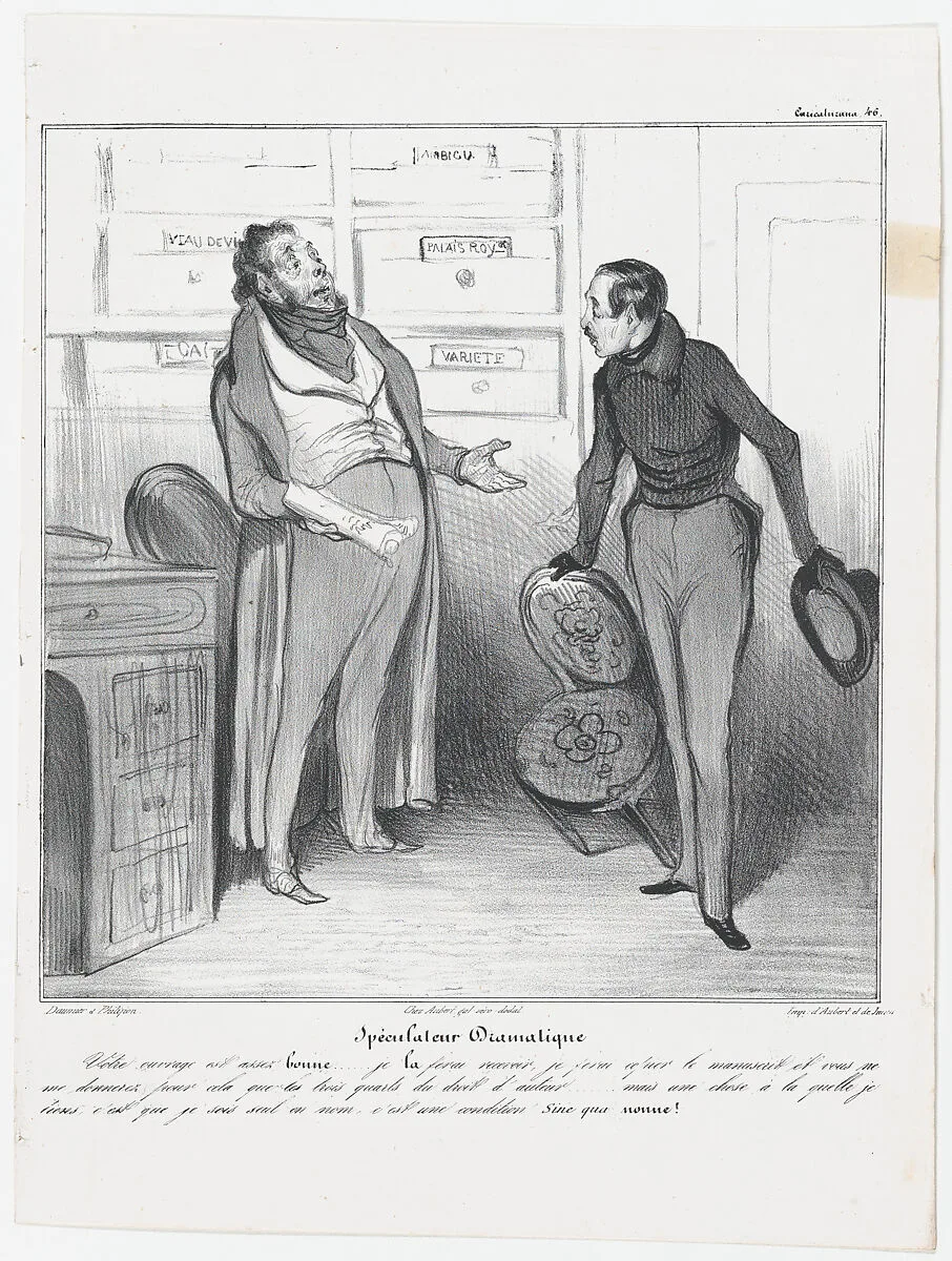 Plate 46: Theatrical agent, from 'Caricaturana,' published in Les Robert Macaires — Honoré Daumier|Junca|Aubert et Cie|Aubert et Cie|Charles Philipon