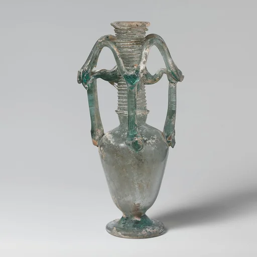 Glass flask with elaborate looped handles